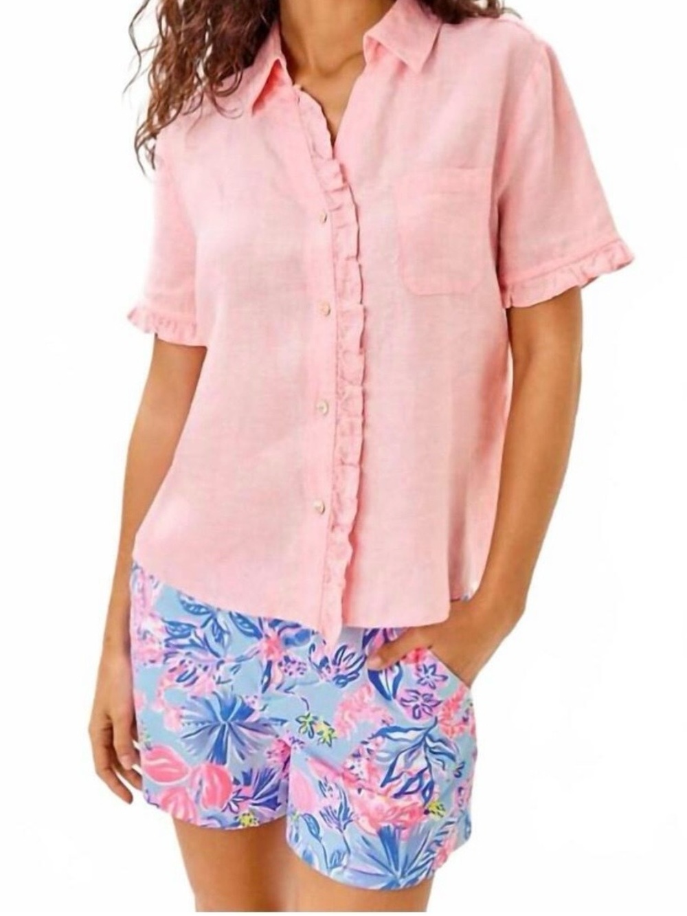 Lilly Pulitzer XXS Carden Ruffle Linen Top NWT
